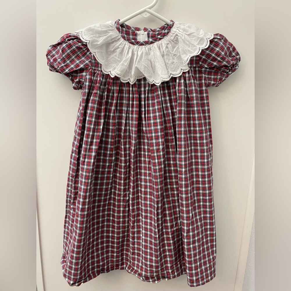 Charming Red Plaid with White Collar Christmas Dress